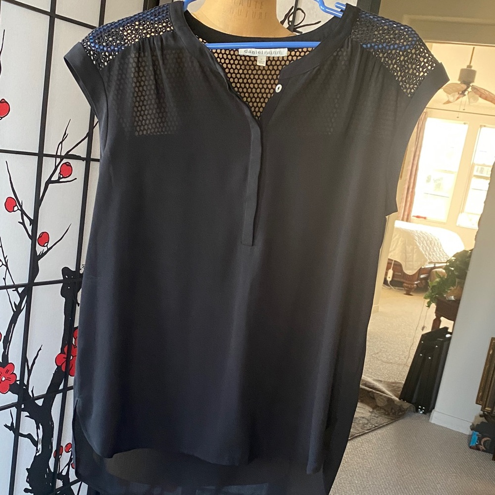 Daniel Rainn Navy Blouse with Mesh Accents